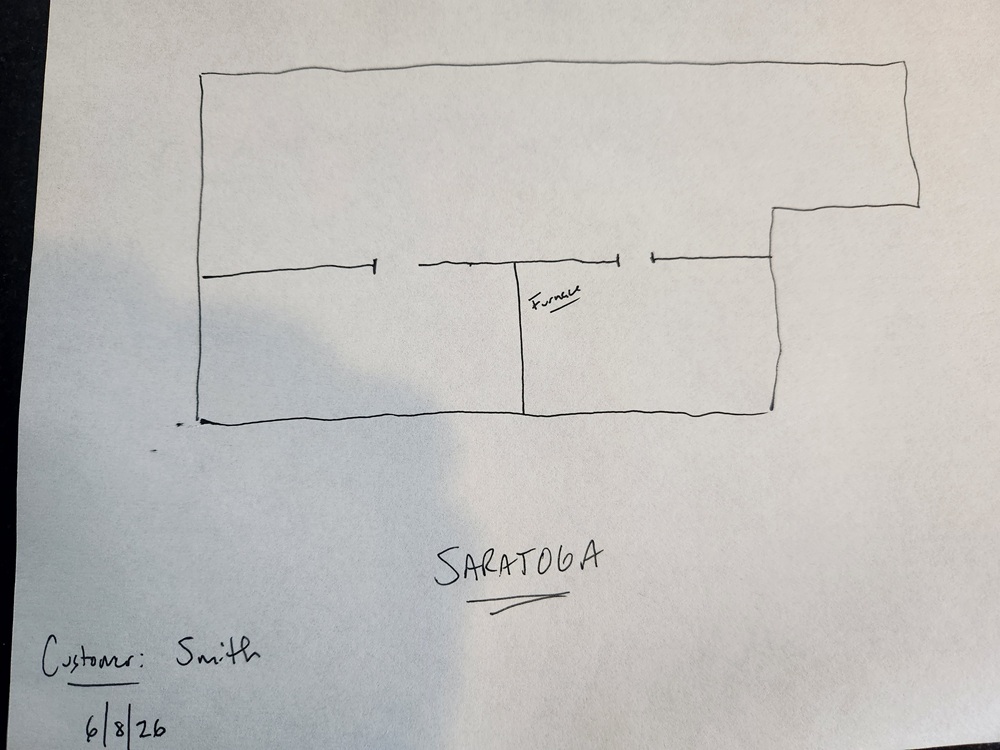 A hand-drawn floorplan used to map a RodentRadar installation